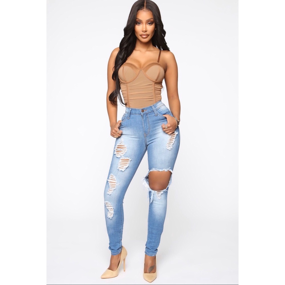 Fashion Nova Glistening Jeans - Medium Wash
